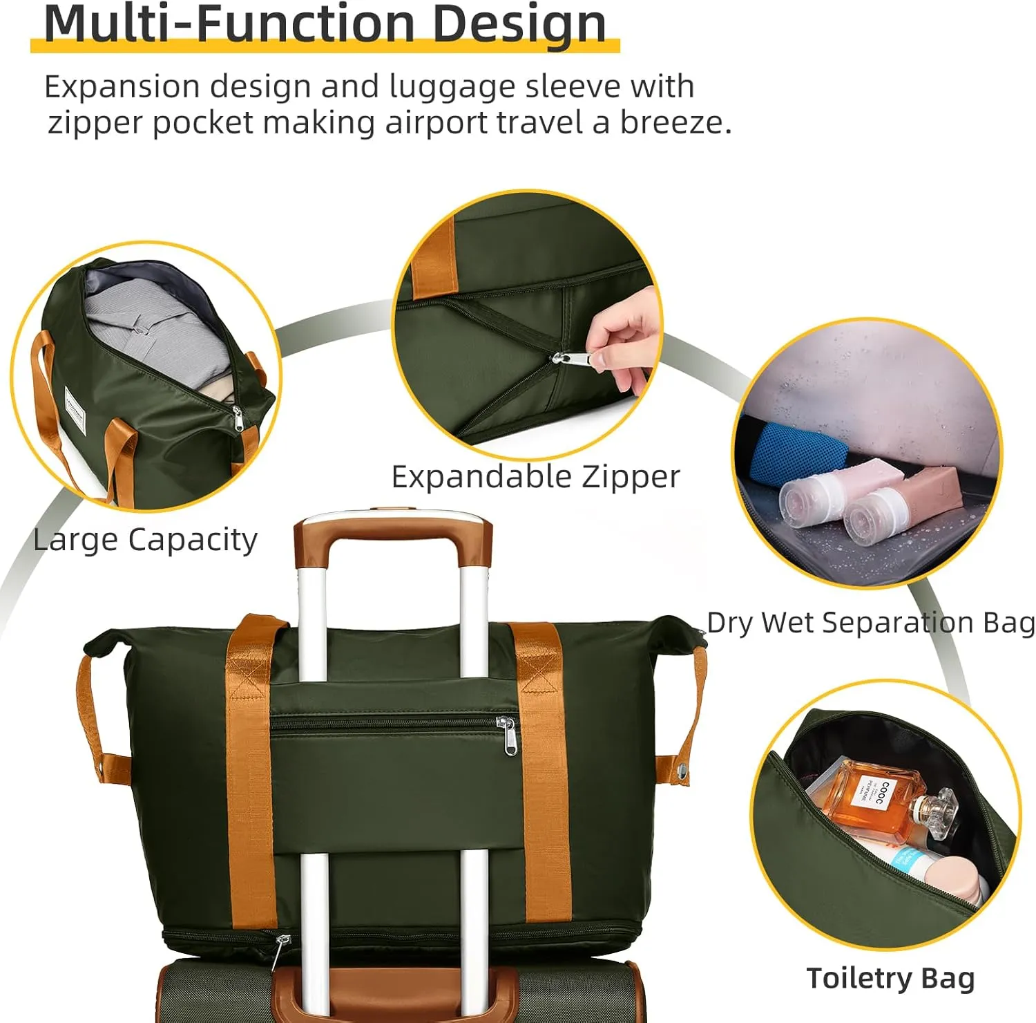 LARVENDER Softside Luggage Sets 3 Piece, Expandable Carry on Luggage 22x14x9 Airline Approved with TSA Lock Spinner Wheels, Lightweight Rolling Suitcase for Men and Women, Green/Brown