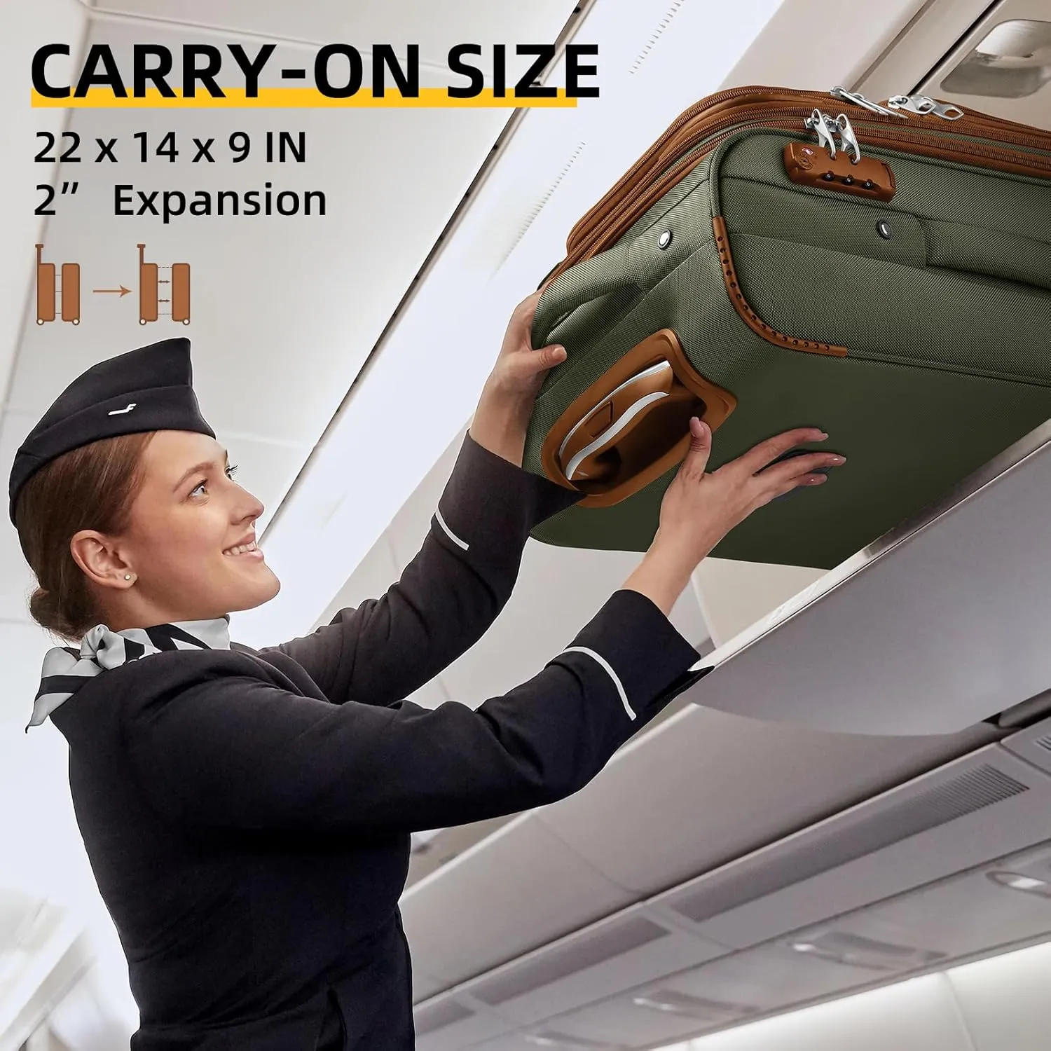 LARVENDER Softside Luggage Sets 3 Piece, Expandable Carry on Luggage 22x14x9 Airline Approved with TSA Lock Spinner Wheels, Lightweight Rolling Suitcase for Men and Women, Green/Brown