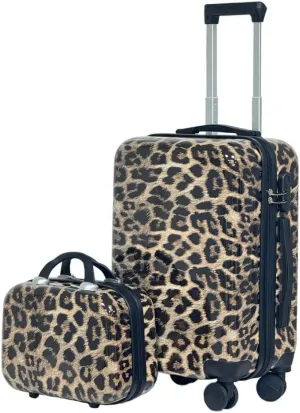 Leopard Print Luggage 2-Piece Set (14" 20") - Hardside Carry-On & Checked Spinner Suitcases, TSA-Approved, Lightweight Expandable Hard Shell, Smooth 360° Wheels for Air Travel