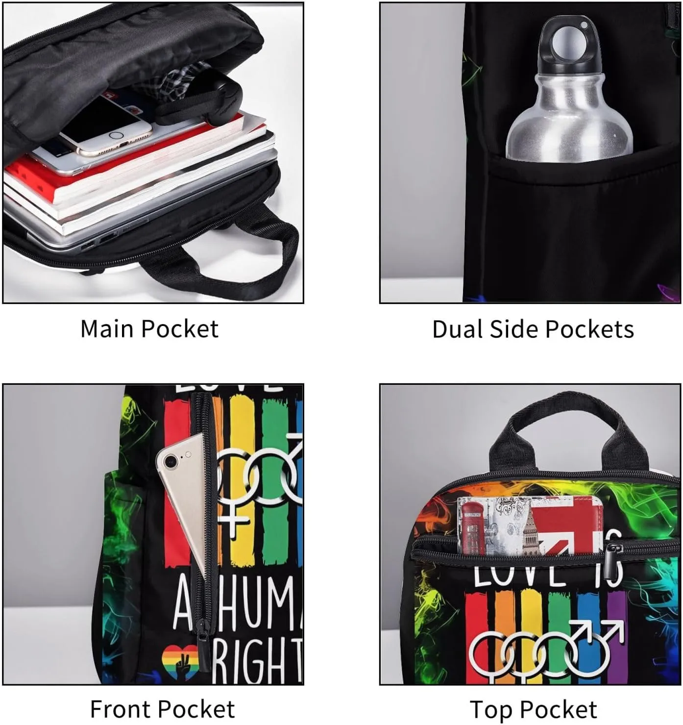 LGBT Rainbow Gay Pride Flag Love Is a Human Right Travel Laptop Backpack Casual Backpacks Double Shoulder Daypack Notebook Rucksack Work Bags Sports Bag for Hiking Camping Beach