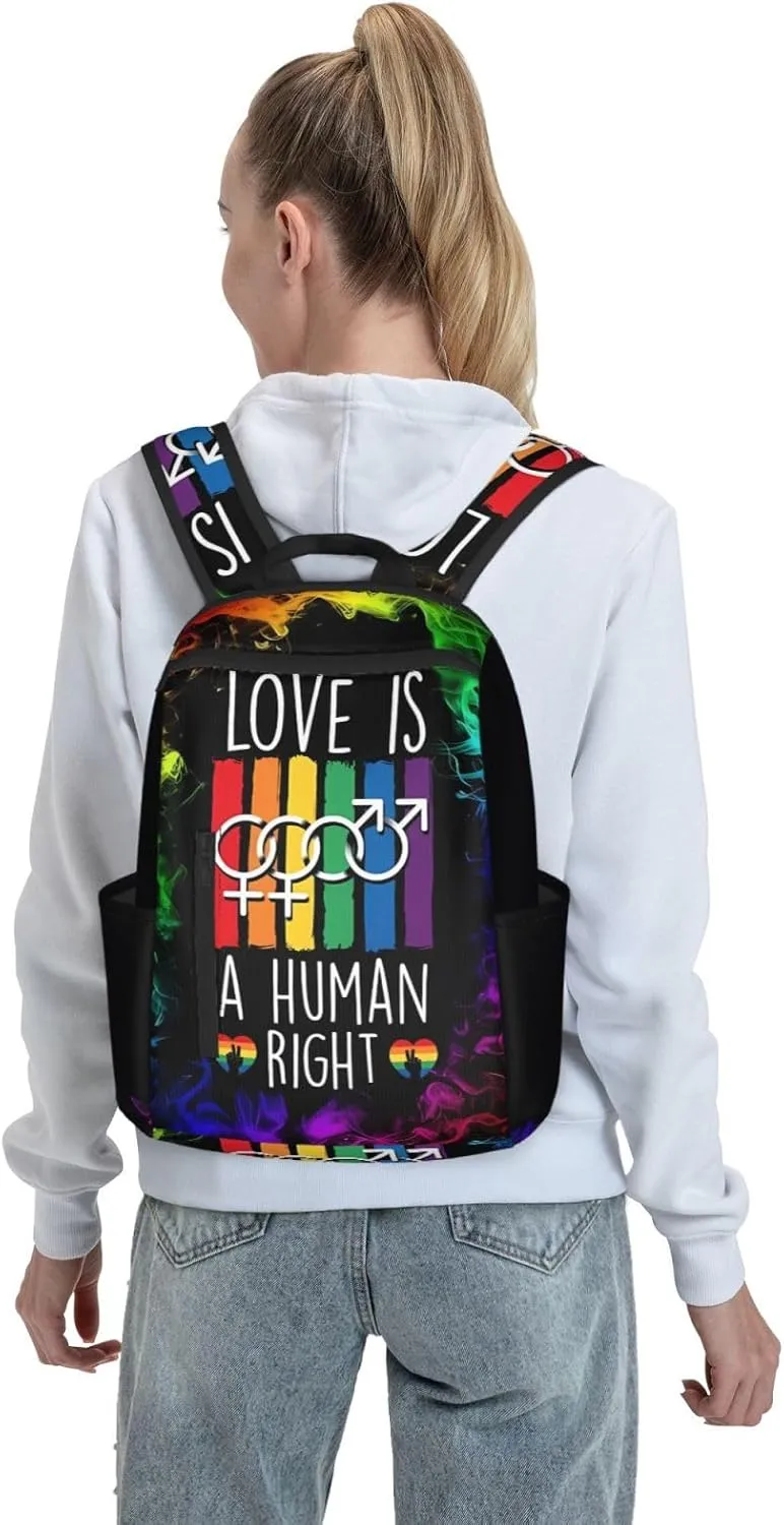 LGBT Rainbow Gay Pride Flag Love Is a Human Right Travel Laptop Backpack Casual Backpacks Double Shoulder Daypack Notebook Rucksack Work Bags Sports Bag for Hiking Camping Beach