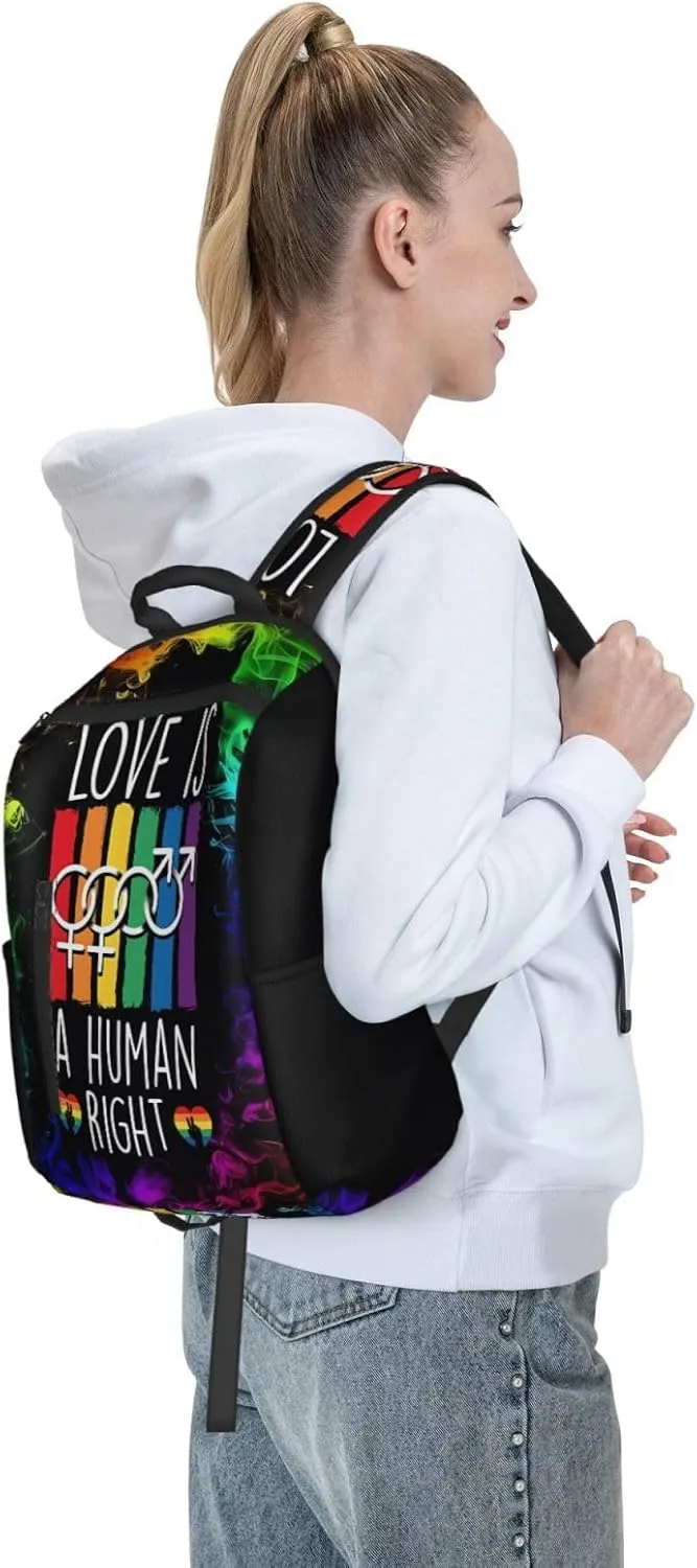 LGBT Rainbow Gay Pride Flag Love Is a Human Right Travel Laptop Backpack Casual Backpacks Double Shoulder Daypack Notebook Rucksack Work Bags Sports Bag for Hiking Camping Beach