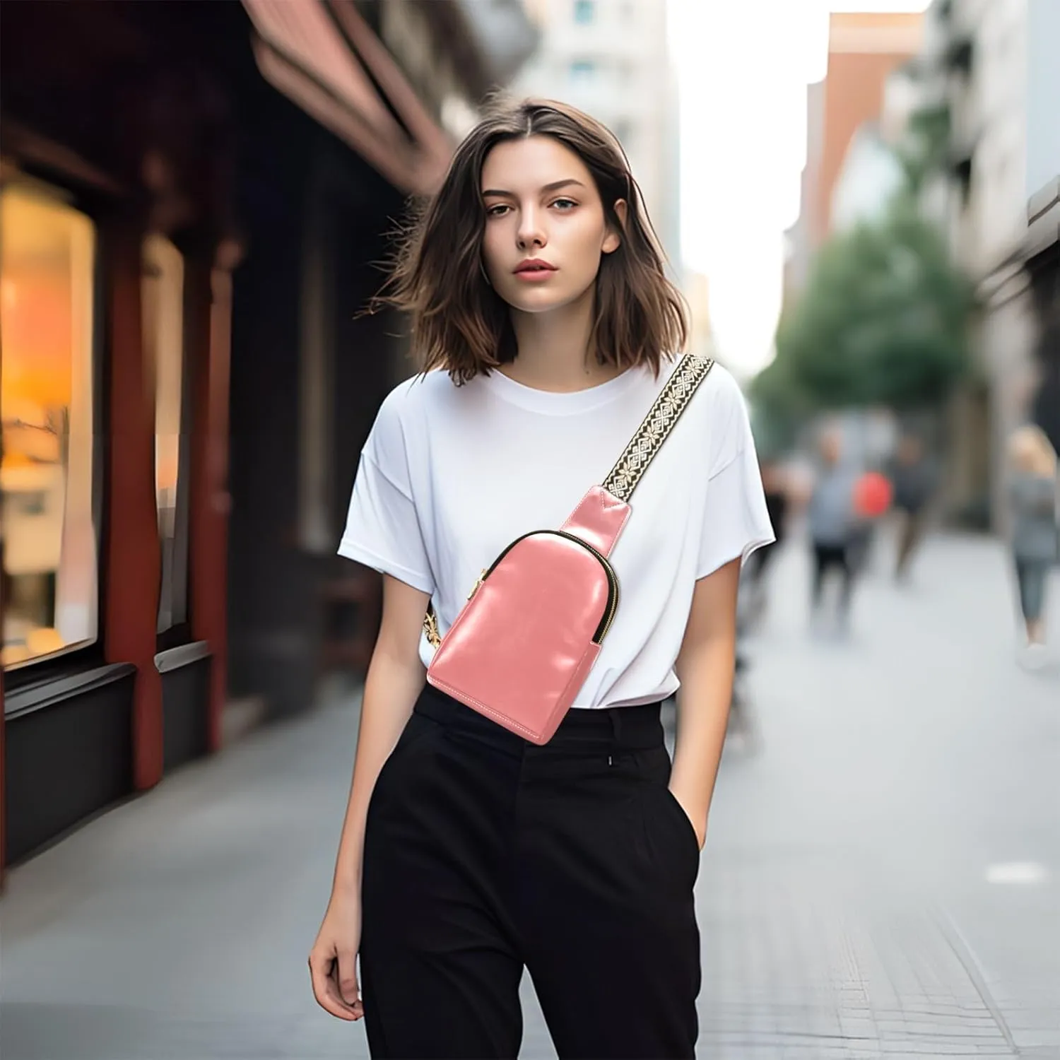 Light Coral Sling Bag for Women Men Fanny Packs Small Crossbody Bags for Women Leather Belt Bag Fashion Waist Packs Waterproof Chest Bag for Travel Running Sports Hiking