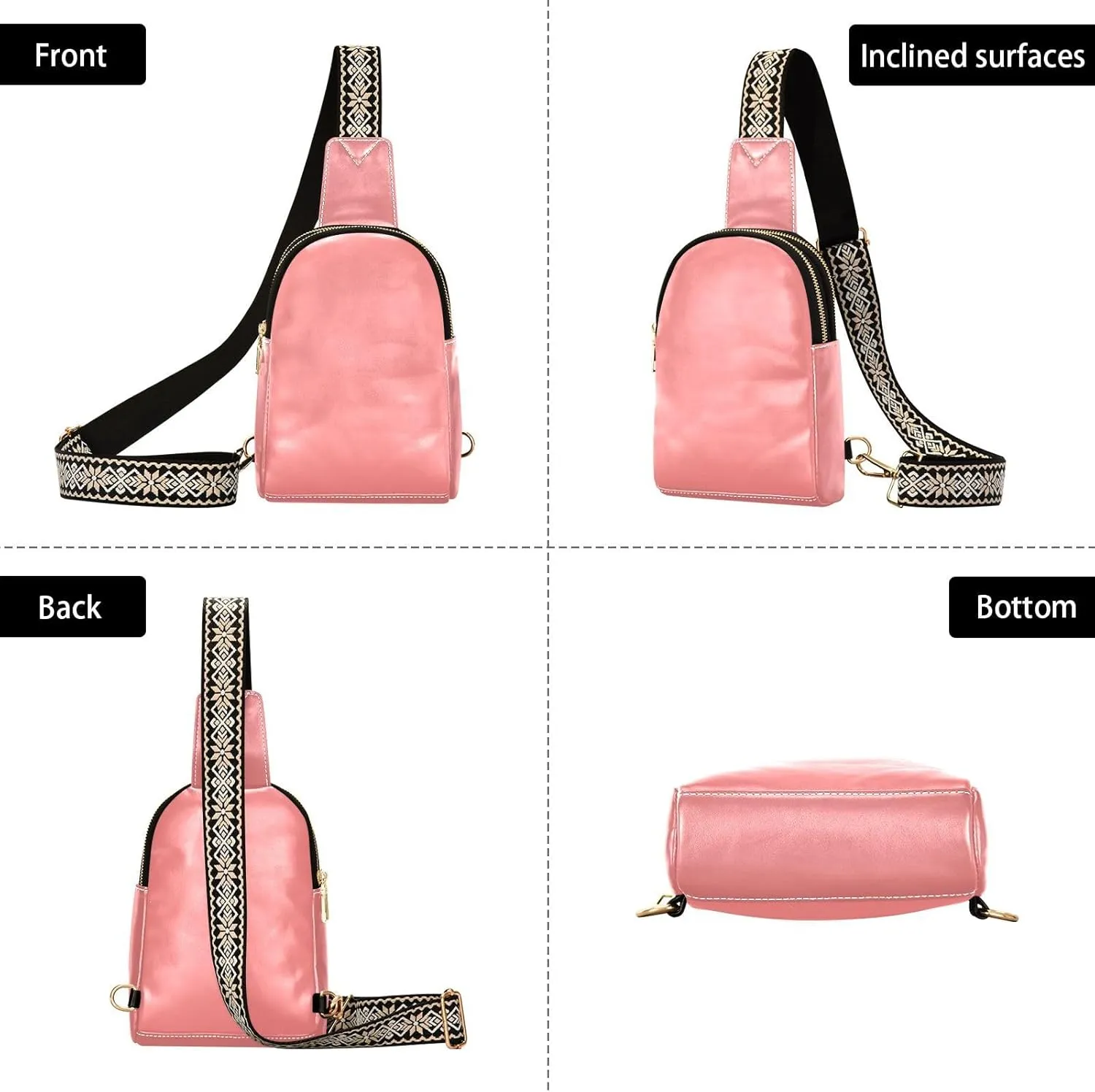 Light Coral Sling Bag for Women Men Fanny Packs Small Crossbody Bags for Women Leather Belt Bag Fashion Waist Packs Waterproof Chest Bag for Travel Running Sports Hiking