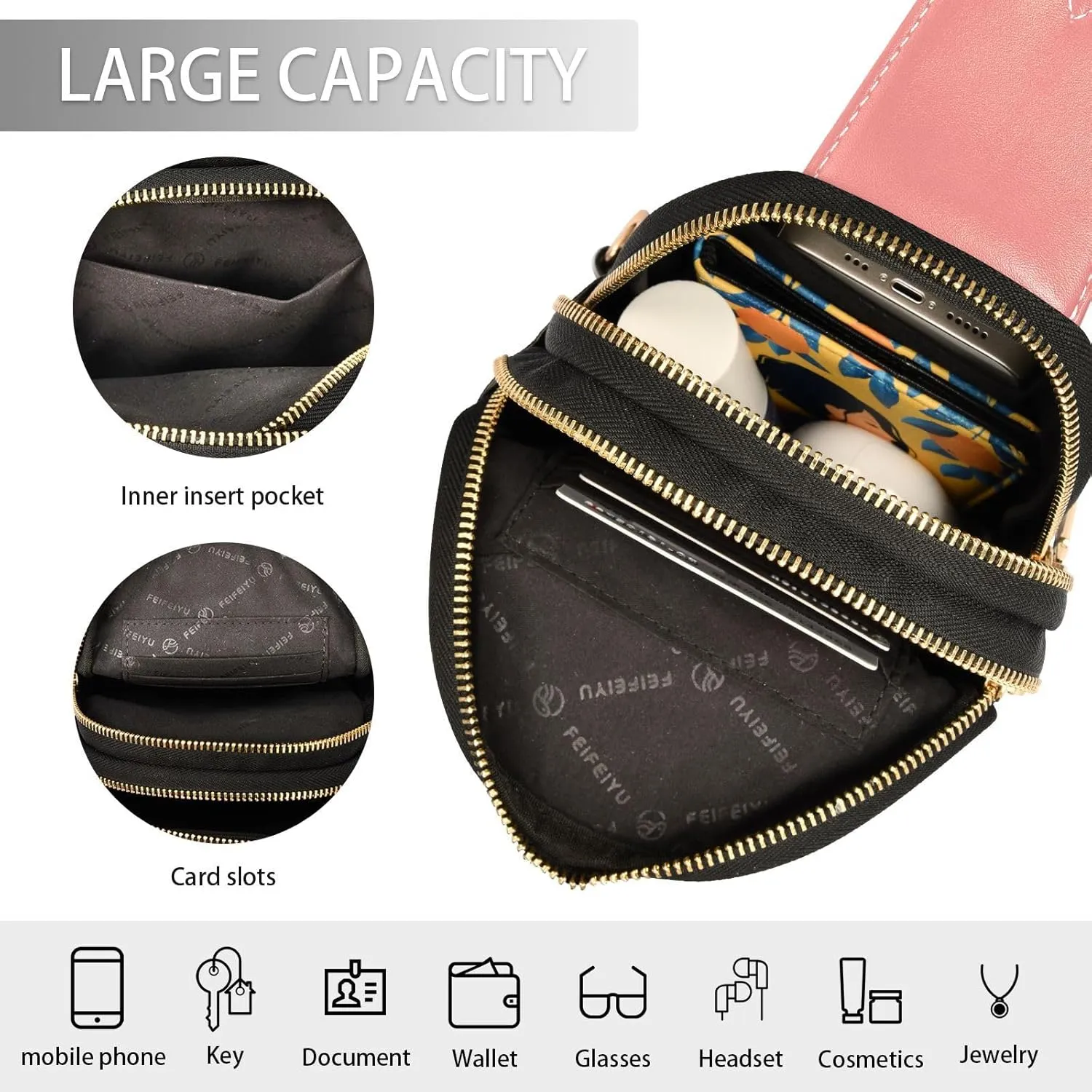 Light Coral Sling Bag for Women Men Fanny Packs Small Crossbody Bags for Women Leather Belt Bag Fashion Waist Packs Waterproof Chest Bag for Travel Running Sports Hiking