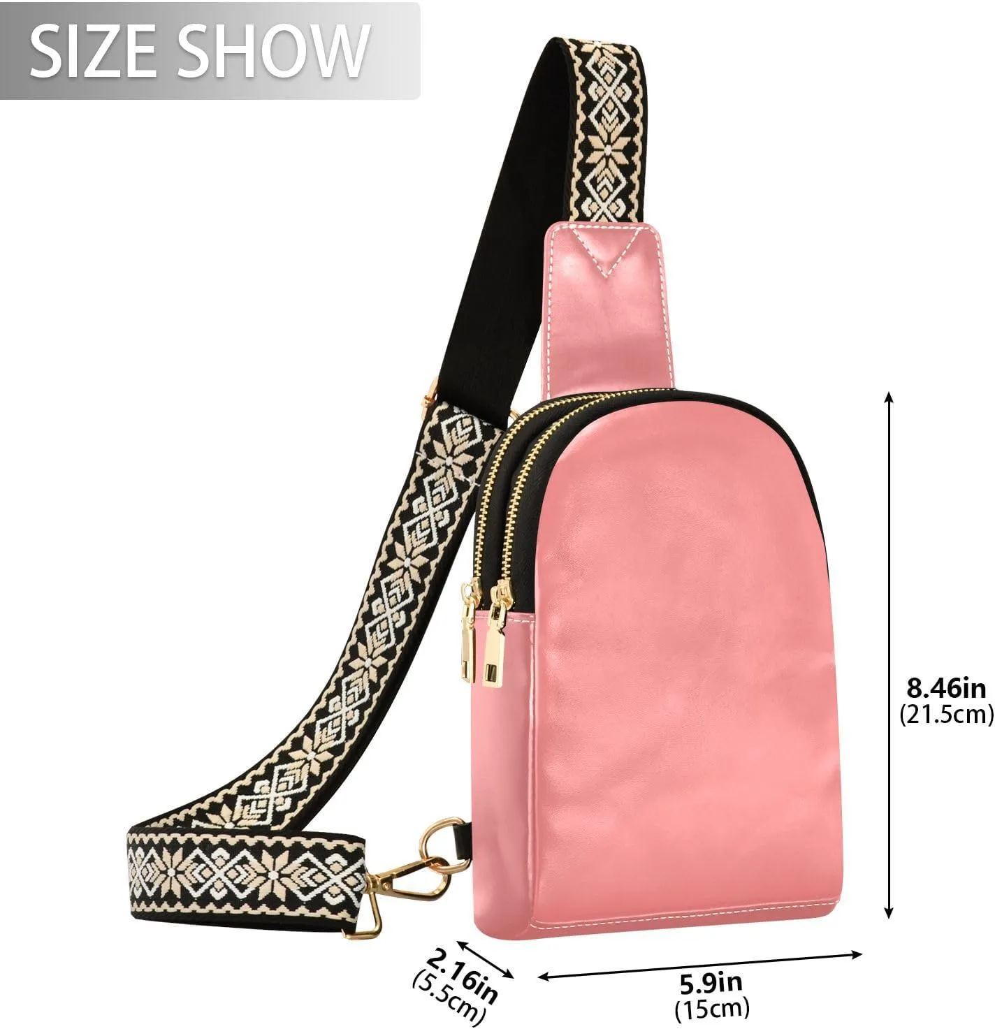Light Coral Sling Bag for Women Men Fanny Packs Small Crossbody Bags for Women Leather Belt Bag Fashion Waist Packs Waterproof Chest Bag for Travel Running Sports Hiking
