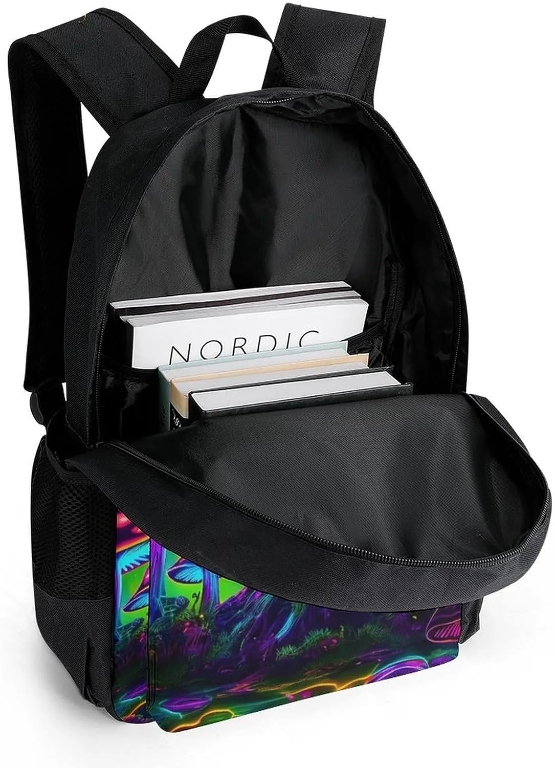 Lightweight Daypack Backpack for Trekking Work Running - Big Capacity Multipurpose Anti-Theft Bookbag, Trippy Mushroom Psychedelic Magical World Art Business Computer Bag
