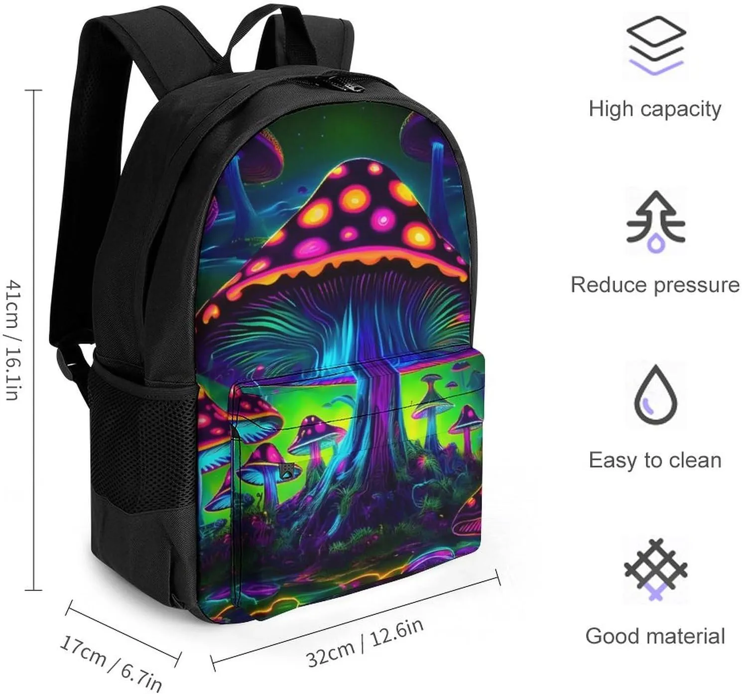 Lightweight Daypack Backpack for Trekking Work Running - Big Capacity Multipurpose Anti-Theft Bookbag, Trippy Mushroom Psychedelic Magical World Art Business Computer Bag