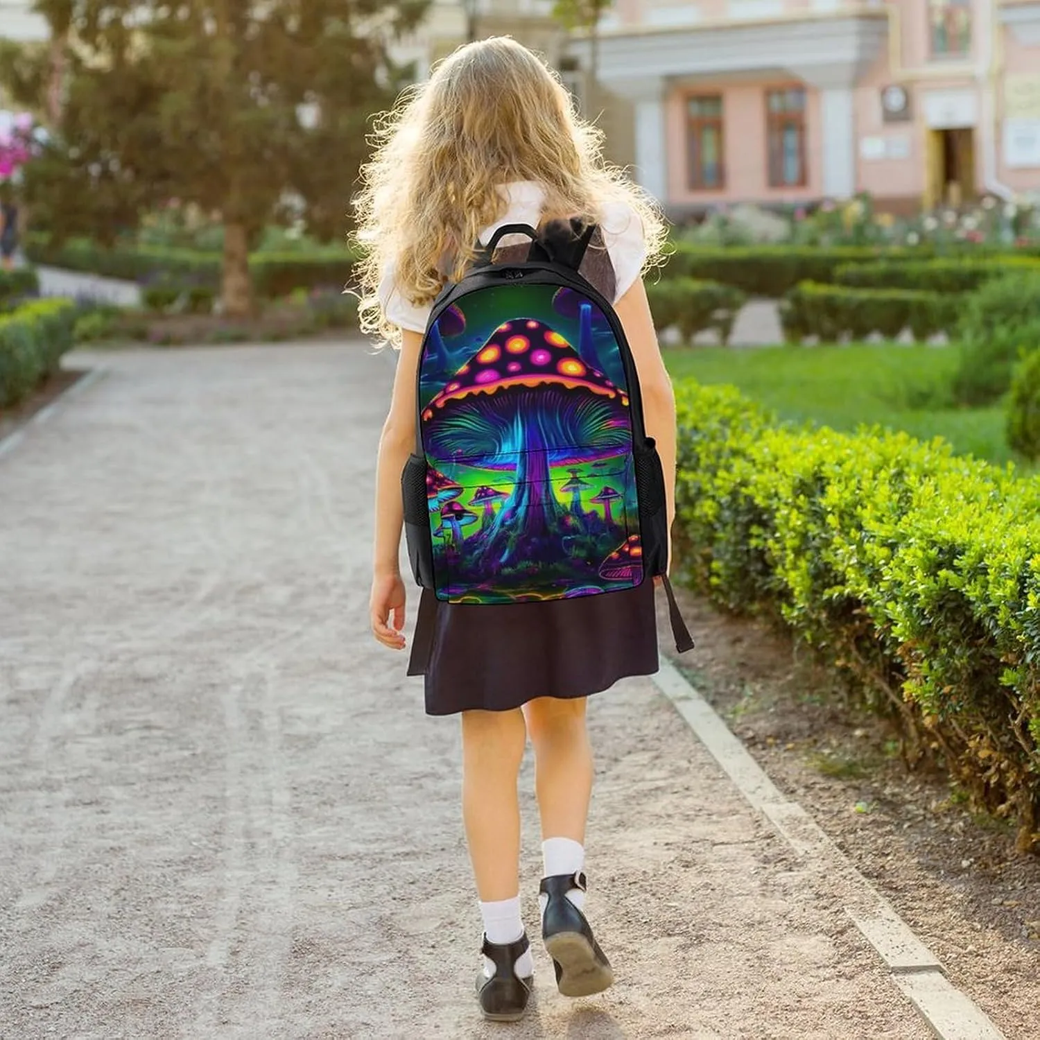 Lightweight Daypack Backpack for Trekking Work Running - Big Capacity Multipurpose Anti-Theft Bookbag, Trippy Mushroom Psychedelic Magical World Art Business Computer Bag
