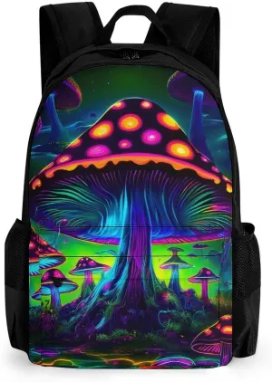 Lightweight Daypack Backpack for Trekking Work Running - Big Capacity Multipurpose Anti-Theft Bookbag, Trippy Mushroom Psychedelic Magical World Art Business Computer Bag