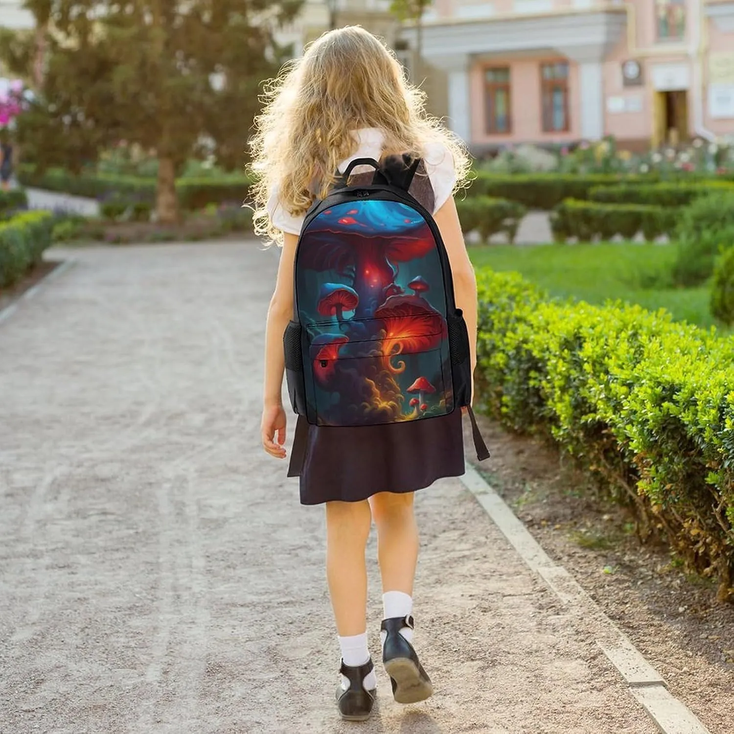Lightweight Daypack for Camping Business Walking Cycling - Large Capacity Anti-Theft Multipurpose Bookbag, Blue Red Mushroom Glow In The Dark Art Gym Outdoor Hiking Backpack