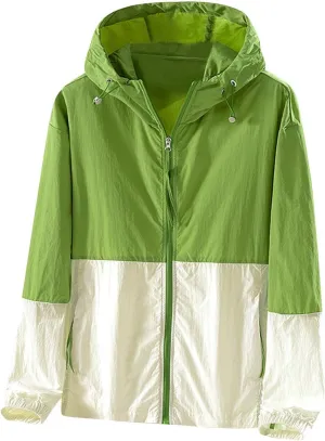Lightweight Rain Jacket Women Waterproof Rain Coats Color Block Windbreaker Jacket Packable Raincoats Hooded Hackets
