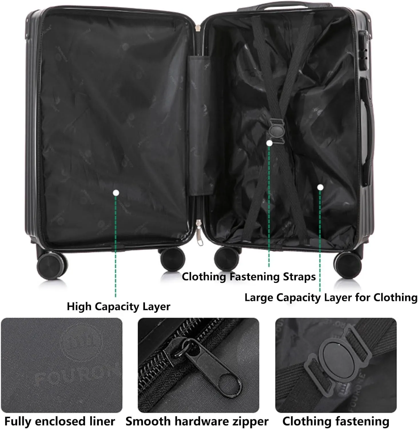 Lightweight Suitecase With Carry-on Bag, With Spinner Wheels, Expandable Luggage, Equipped With Anti-pick Combination Lock (Color : 22 Bag, Size : Green)