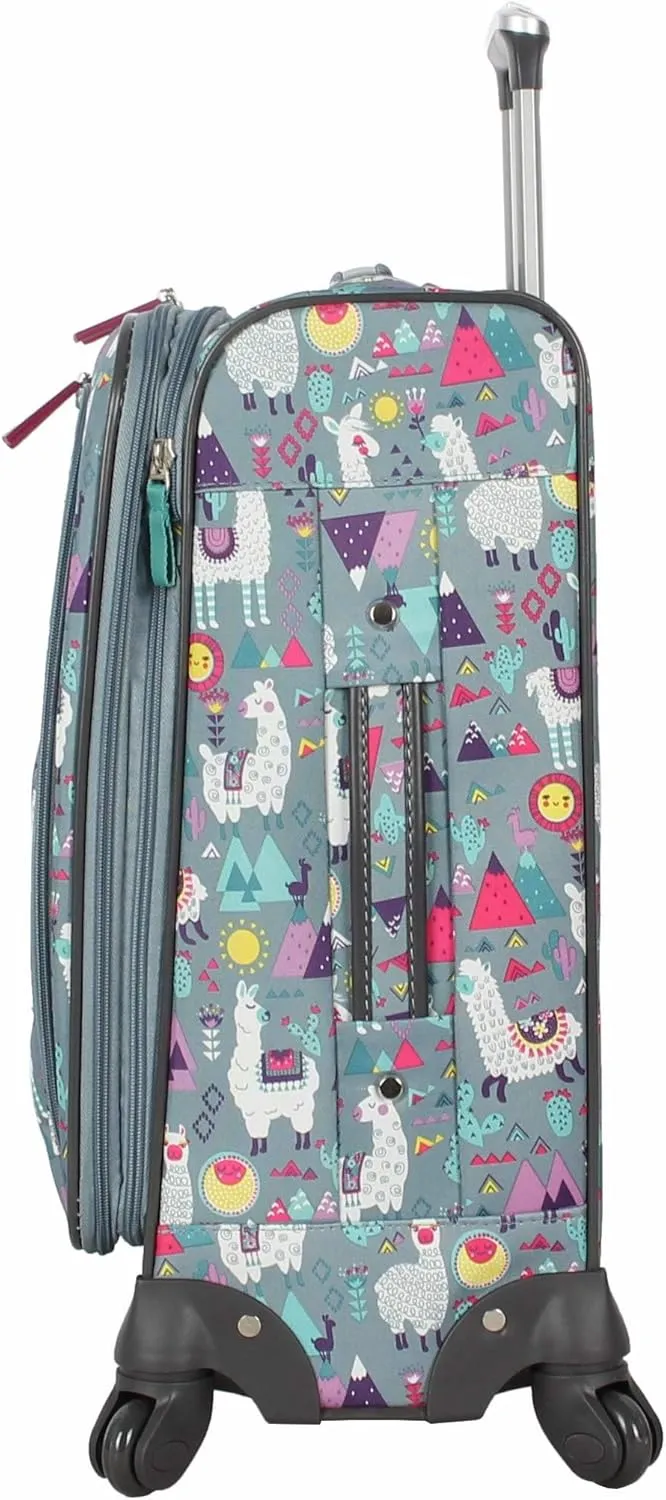 Lily Bloom Luggage Carry On Expandable Design Pattern Suitcase For Woman With Spinner Wheels (Llama Mama, 20in)