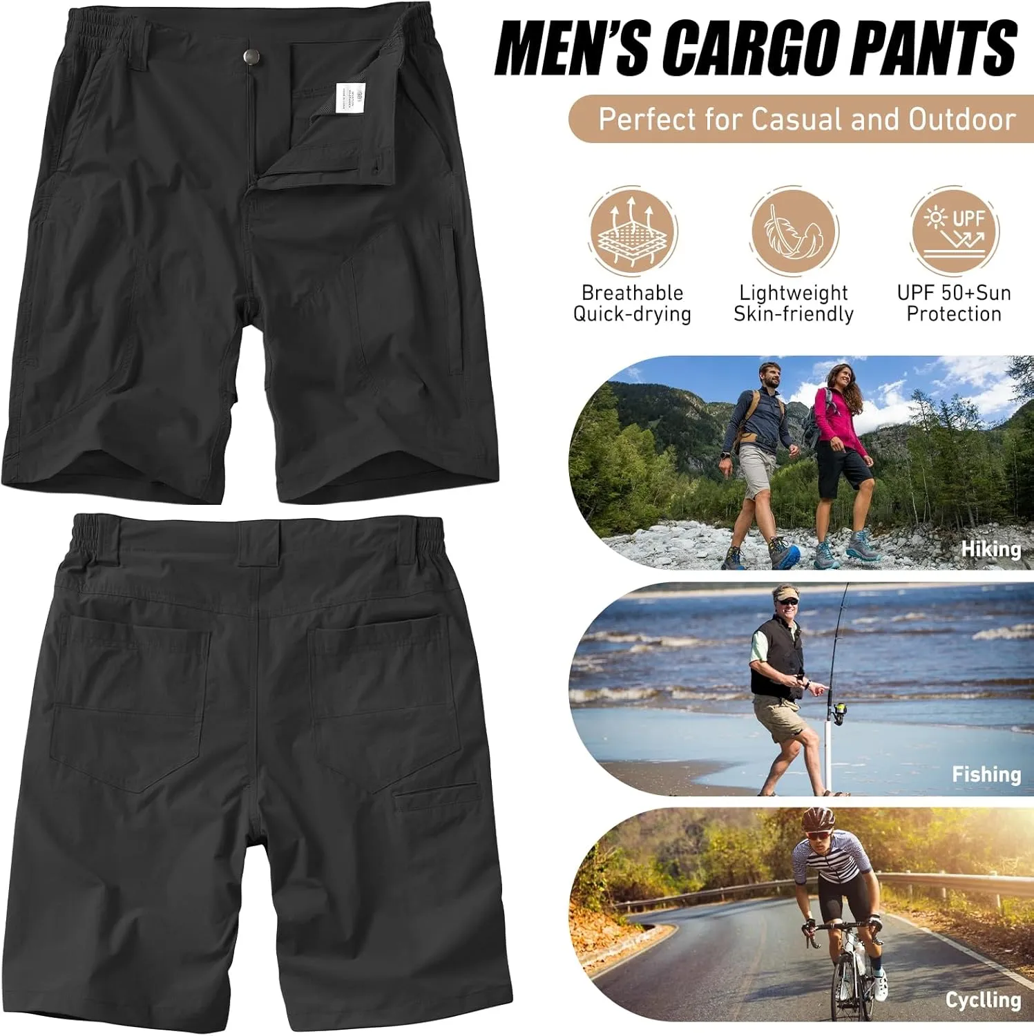 linlon Men's Hiking Cargo Shorts Quick Dry Lightweight Travel Shorts with Pockets for Fishing Camping