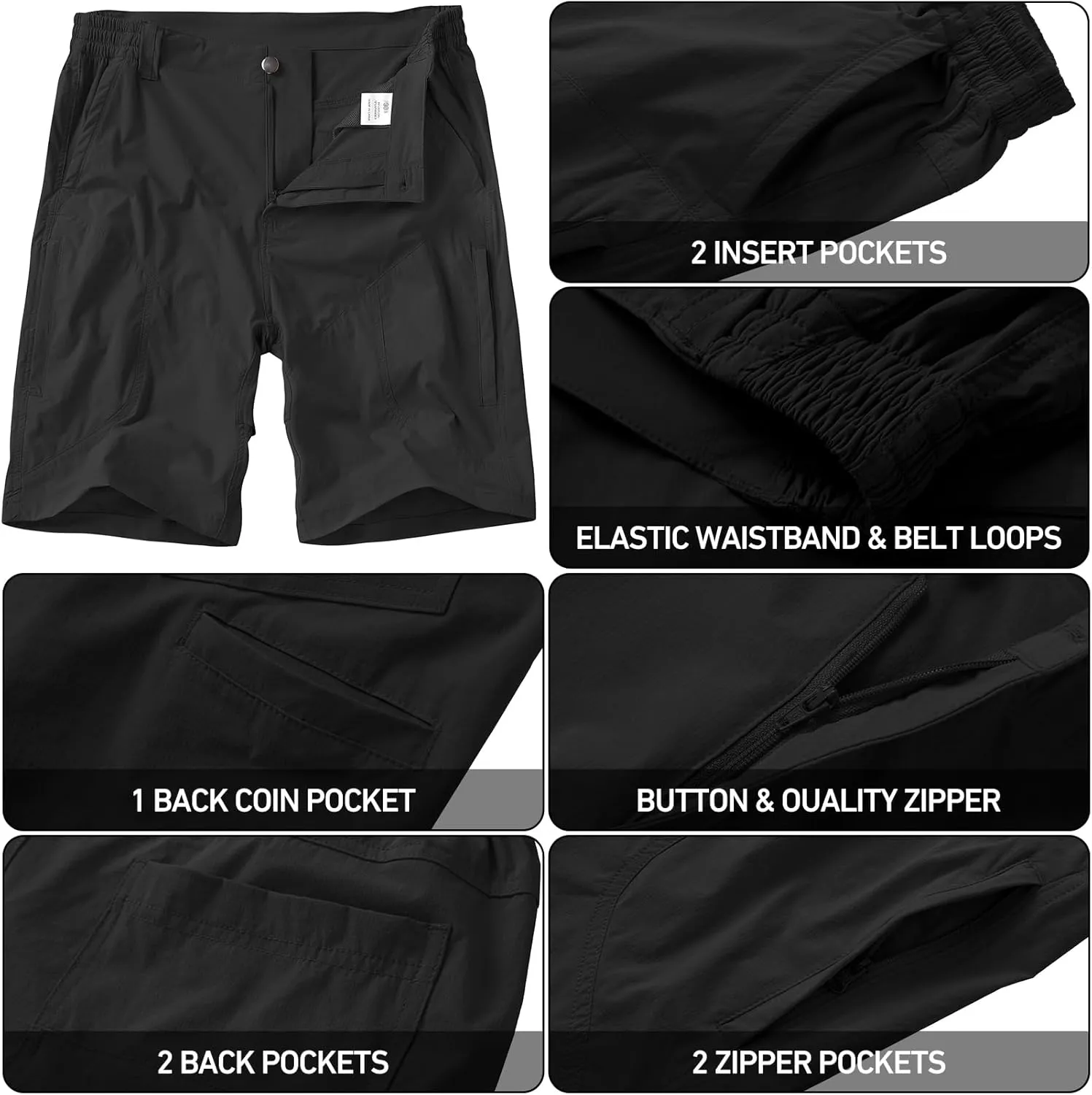 linlon Men's Hiking Cargo Shorts Quick Dry Lightweight Travel Shorts with Pockets for Fishing Camping