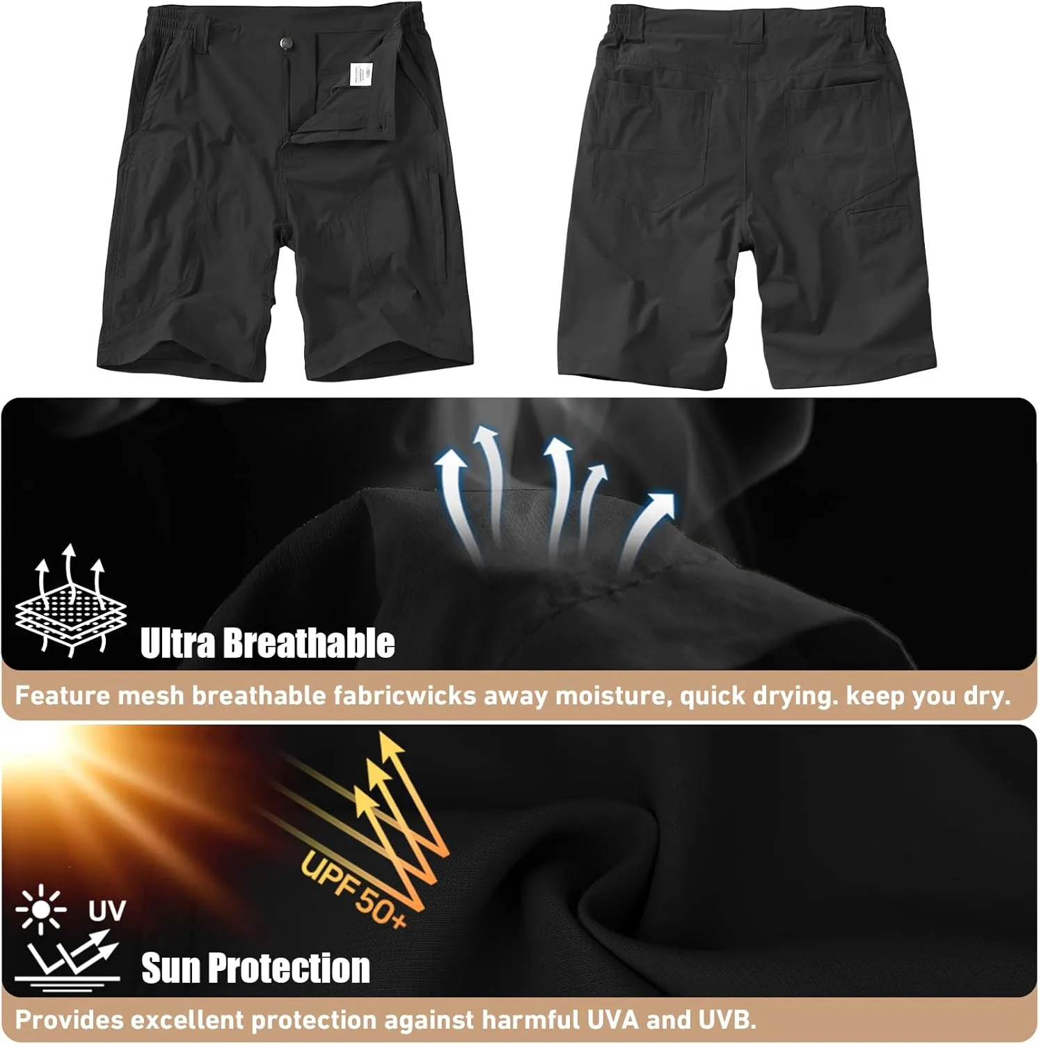 linlon Men's Hiking Cargo Shorts Quick Dry Lightweight Travel Shorts with Pockets for Fishing Camping