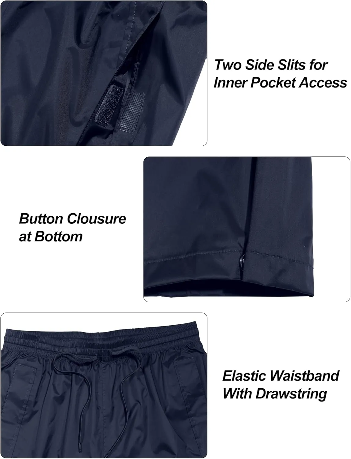 Little Donkey Andy Men's Lightweight Packable Waterproof Rain Pants with Pockets for Hiking Travel Fishing