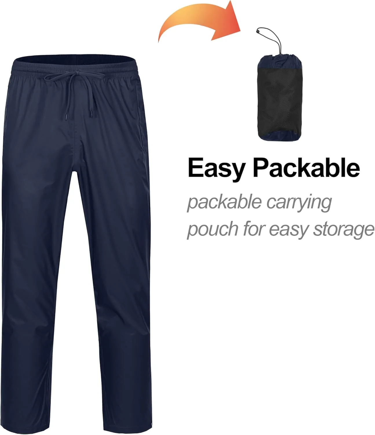Little Donkey Andy Men's Lightweight Packable Waterproof Rain Pants with Pockets for Hiking Travel Fishing