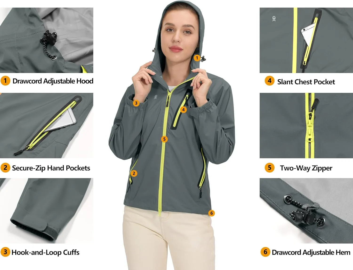 Little Donkey Andy Women’s Waterproof Rain Jacket Lightweight Outdoor Windbreaker Rain Coat Shell for Hiking, Travel