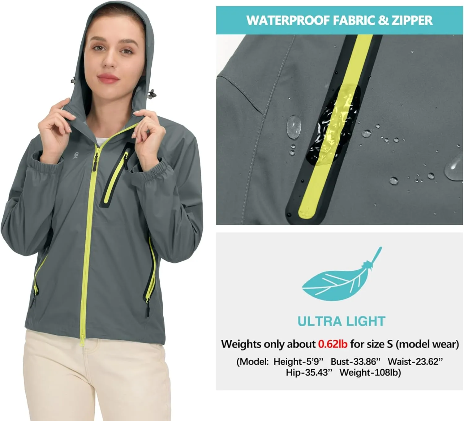 Little Donkey Andy Women’s Waterproof Rain Jacket Lightweight Outdoor Windbreaker Rain Coat Shell for Hiking, Travel