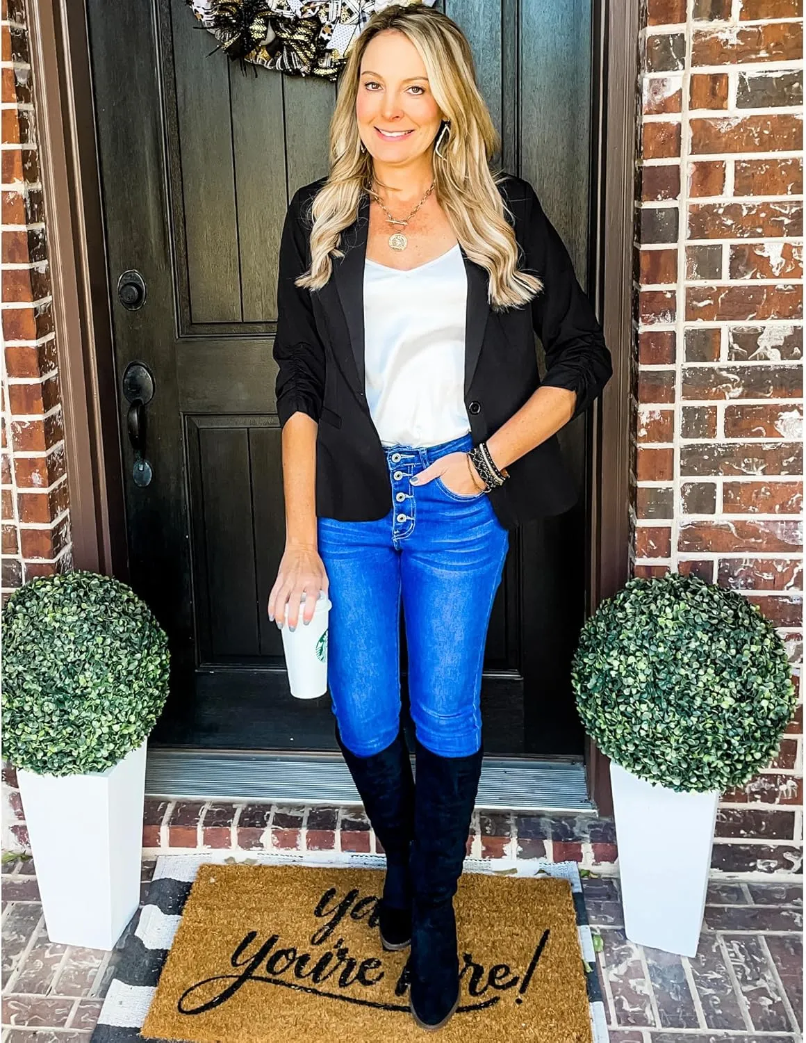 LookbookStore Blazers for Women Suit Jackets Dressy 3/4 Sleeve Blazer Business Casual Outfits for Work