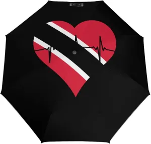 Love Trinidad and Tobago Heartbeat Travel Umbrella Compact Windproof Automatic Umbrellas Lightweight Folding Umbrella Auto Open Close Button