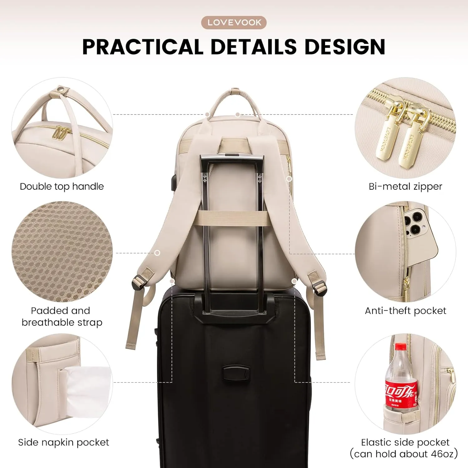 LOVEVOOK Laptop Backpack for Women, Water Resistant Travel Work Backpacks Purse Stylish College Business Teacher Nurse Computer Bag with USB Charging Port, Fits 15.6" Laptop