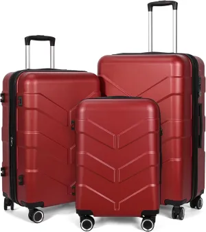 Luggage Sets 3 Piece with Spinner Wheel, Hardside Suitcase Set with TSA Lock, Expandable Travel Luggage for Women, Red