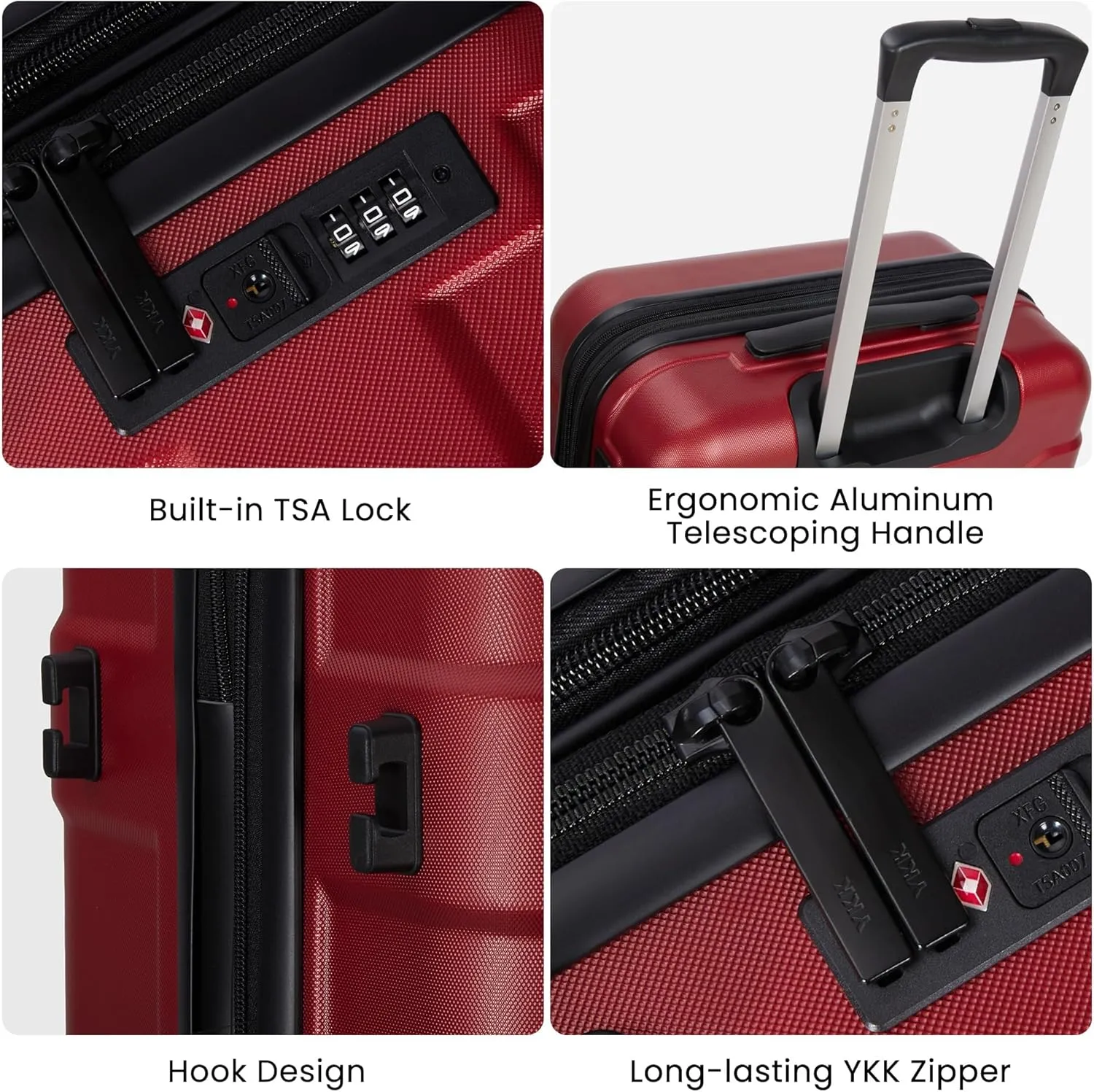 Luggage Sets 3 Piece with Spinner Wheel, Hardside Suitcase Set with TSA Lock, Expandable Travel Luggage for Women, Red