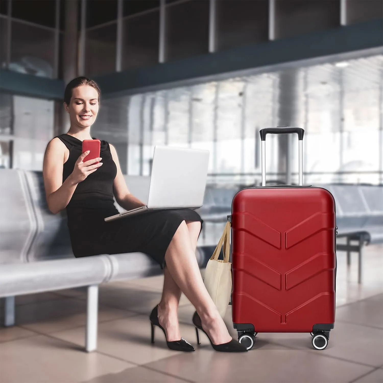 Luggage Sets 3 Piece with Spinner Wheel, Hardside Suitcase Set with TSA Lock, Expandable Travel Luggage for Women, Red