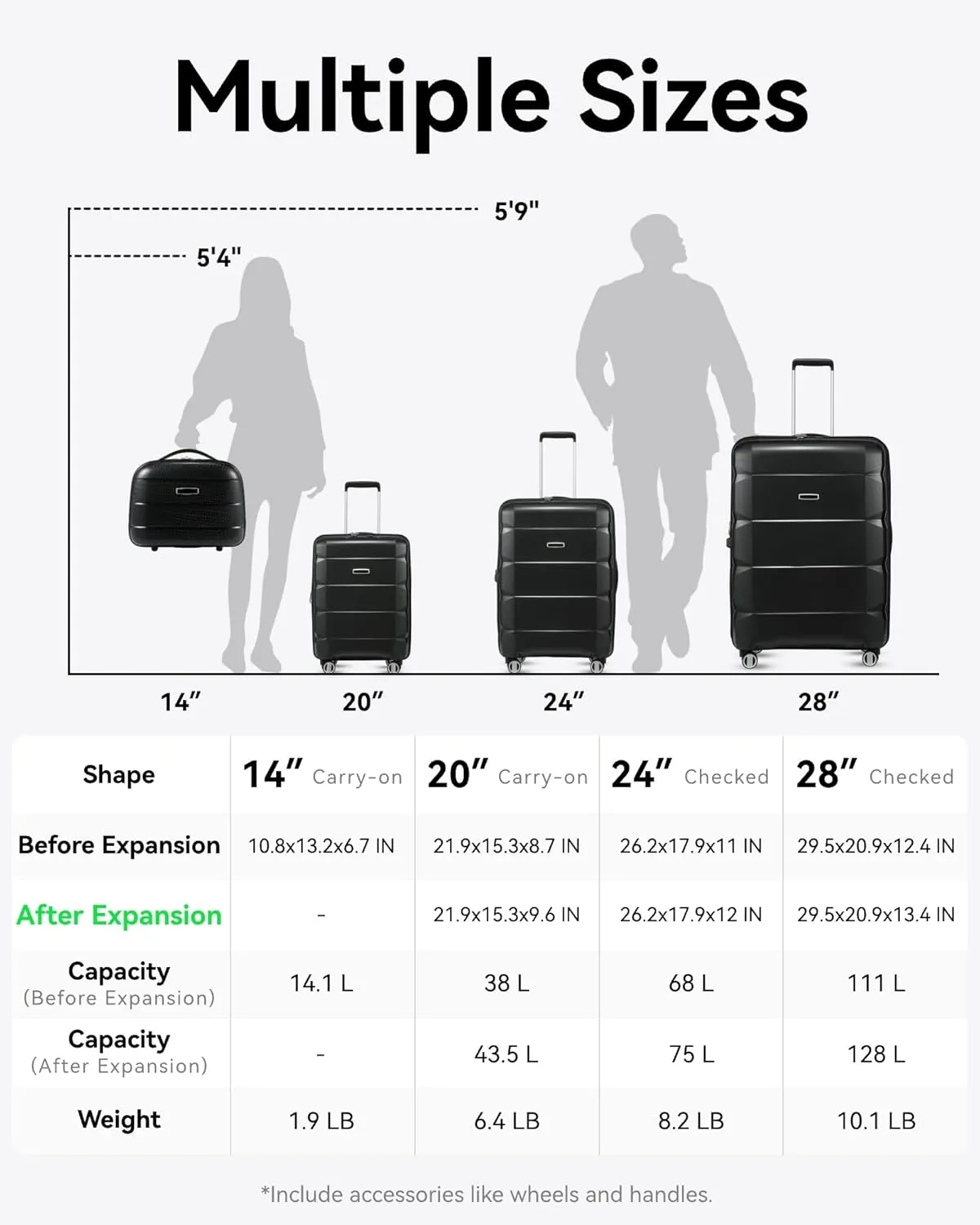 LUGGEX Carry on Luggage with Spinner Wheels, Lightweight Suitcase 2 Piece, Expandable (Pink, 14/20)