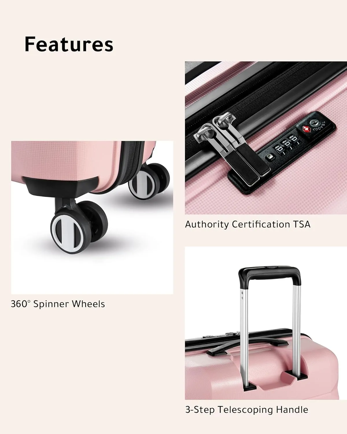 LUGGEX Carry on Luggage with Spinner Wheels, Lightweight Suitcase 2 Piece, Expandable (Pink, 14/20)