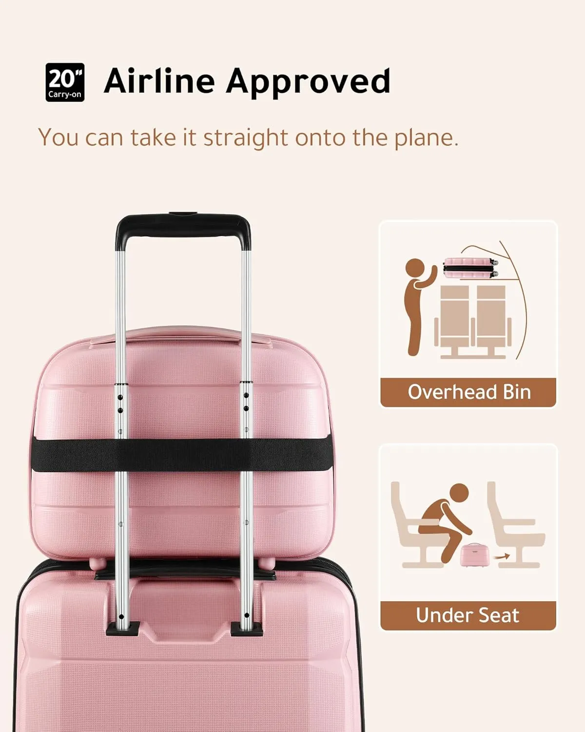 LUGGEX Carry on Luggage with Spinner Wheels, Lightweight Suitcase 2 Piece, Expandable (Pink, 14/20)