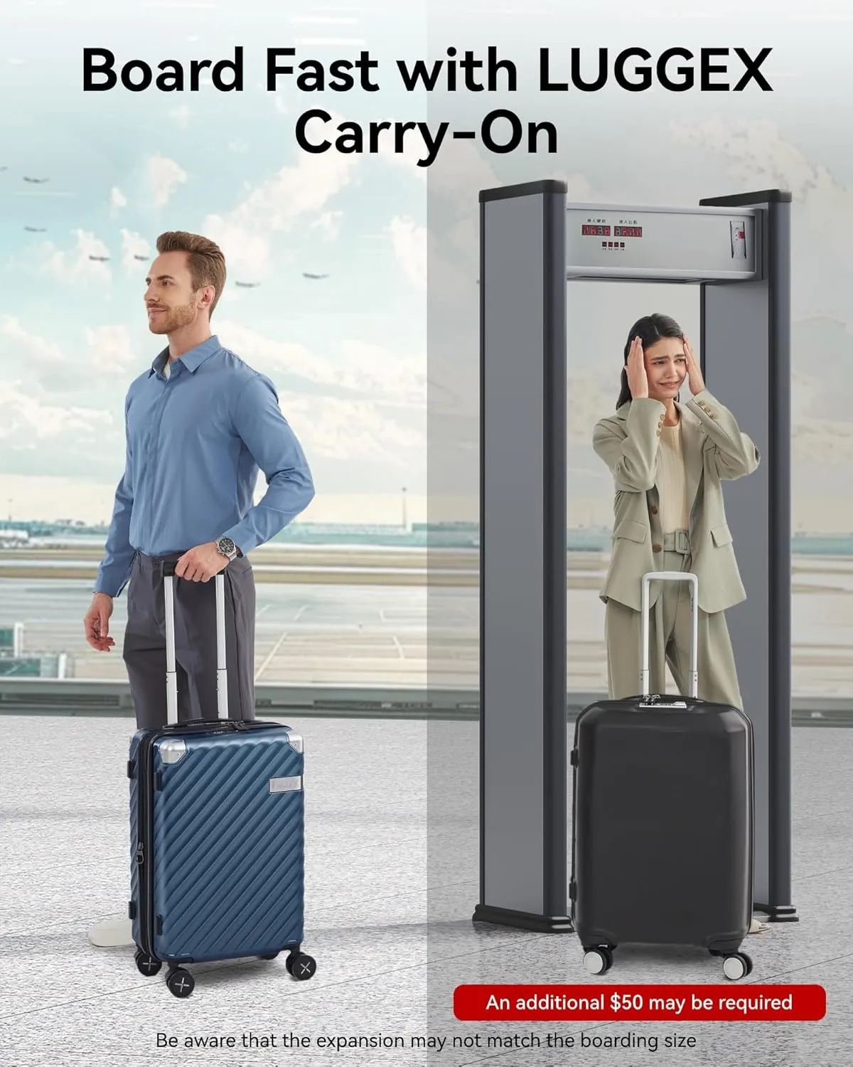 LUGGEX Luggage with Spinner Wheels, Polycarbonate Expandable Hard Shell Suitcase, Carry On 20 Inch, Silver