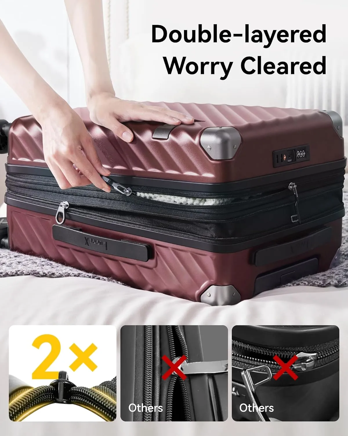 LUGGEX Luggage with Spinner Wheels, Polycarbonate Expandable Hard Shell Suitcase, Carry On 20 Inch, Silver