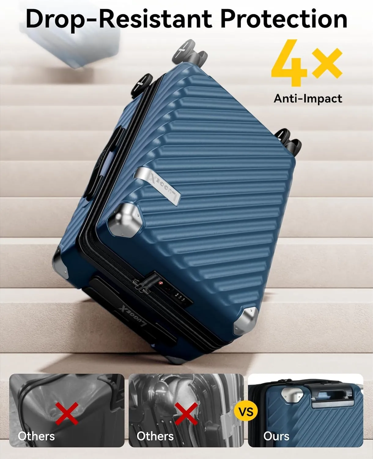 LUGGEX Luggage with Spinner Wheels, Polycarbonate Expandable Hard Shell Suitcase, Carry On 20 Inch, Silver