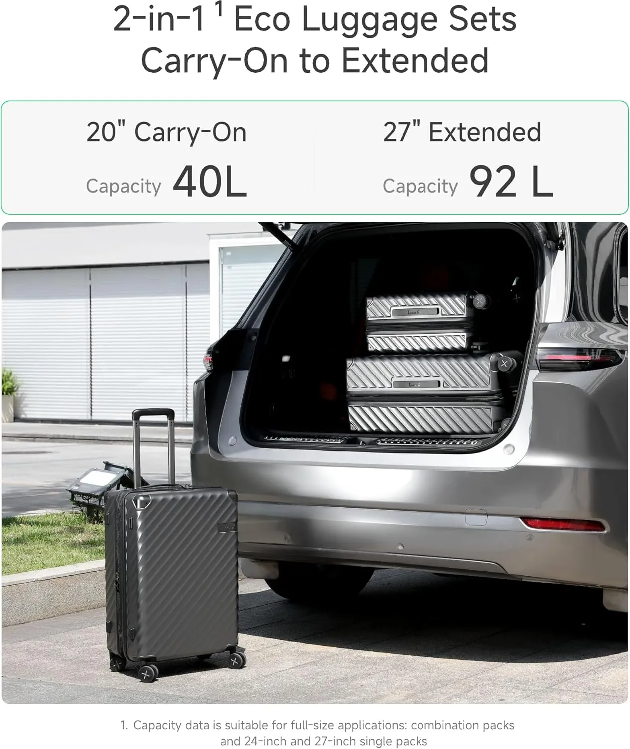 LUGGEX Luggage with Spinner Wheels, Polycarbonate Expandable Hard Shell Suitcase, Checked Large 27 Inch, Champagne