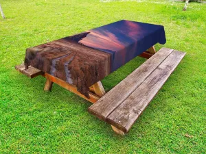 Lunarable Wilderness Outdoor Tablecloth, Shiprock Volcanic Mountain in Desert Plane of New Mexico USA Travel Destination, Decorative Washable Picnic Table Cloth, 58" X 120", Multicolor