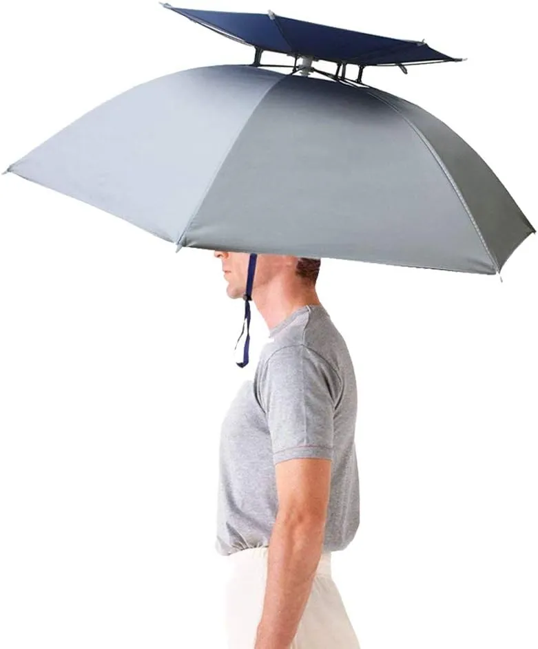 Luwint 36'' Diameter Double Layer Folding Compact UV Rain Protection Umbrella Hat