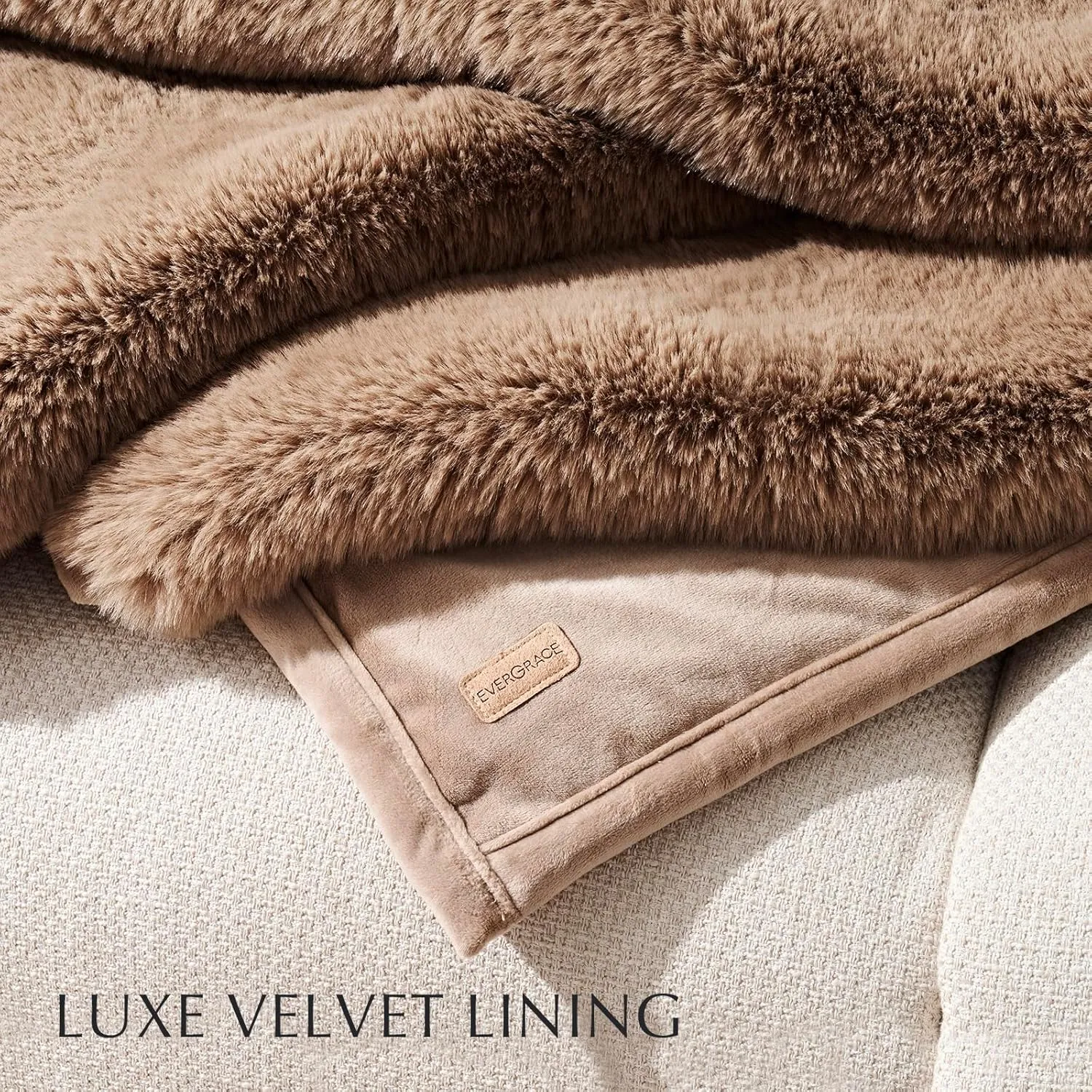 Luxury Soft Faux Chinchilla Fur Throw Blanket for Couch, Warm Thick Heavy Winter Throw Blanket 1220GSM for Bed, Fluffy Cozy Mink Blanket with Reversible Velvet, Tawny Mink, 50"x60"