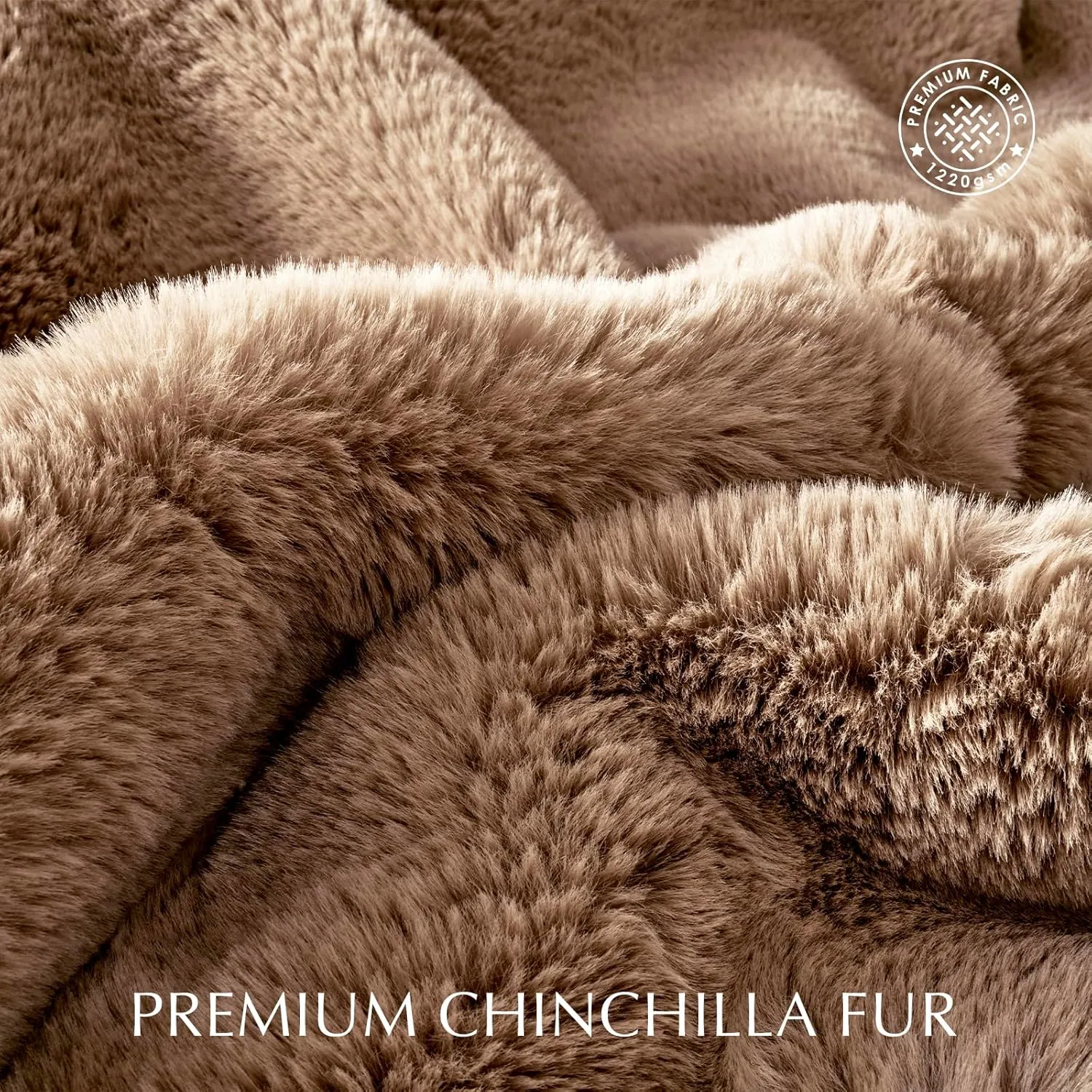 Luxury Soft Faux Chinchilla Fur Throw Blanket for Couch, Warm Thick Heavy Winter Throw Blanket 1220GSM for Bed, Fluffy Cozy Mink Blanket with Reversible Velvet, Tawny Mink, 50"x60"