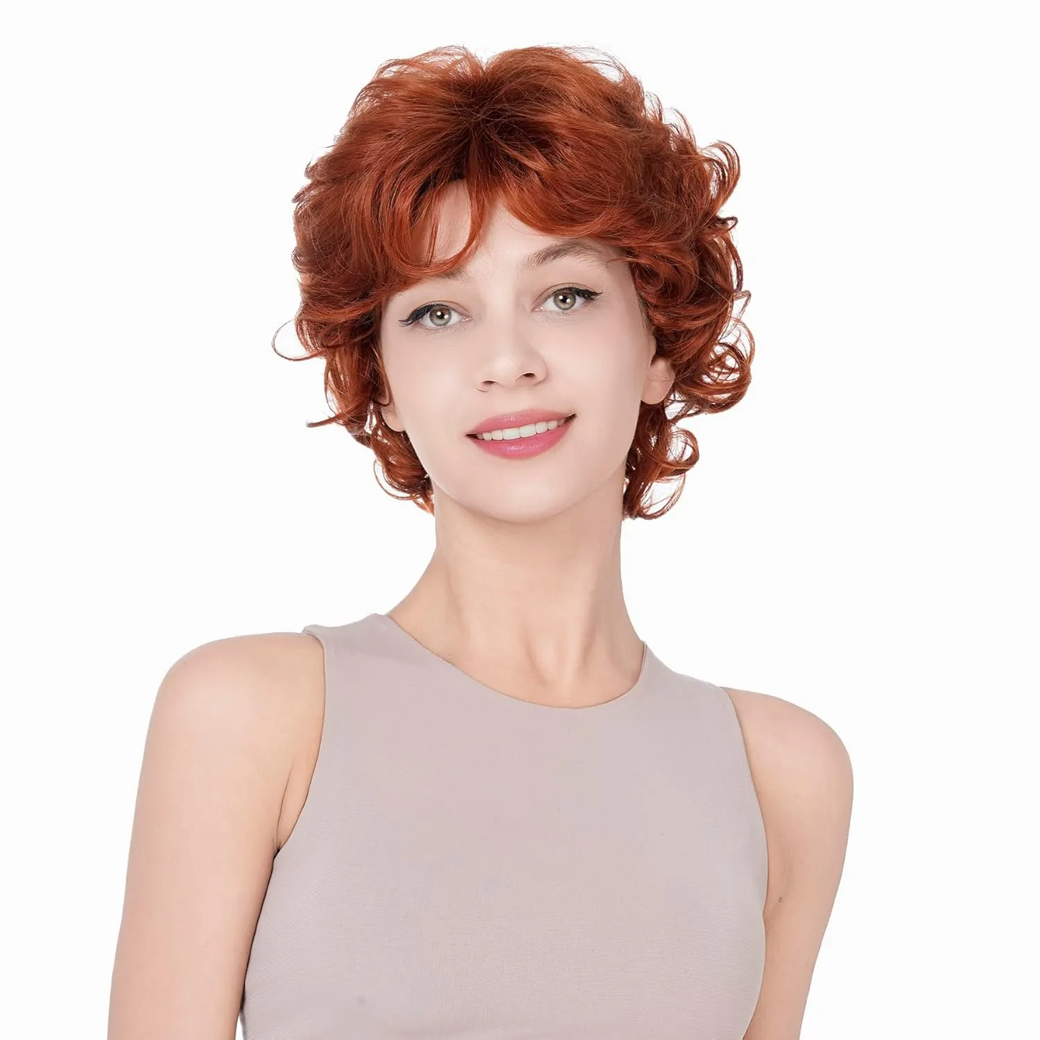 Lydell 6" Short Curly Wavy Wigs Synthetic Full Hair Classic Style(130 Fox Red)