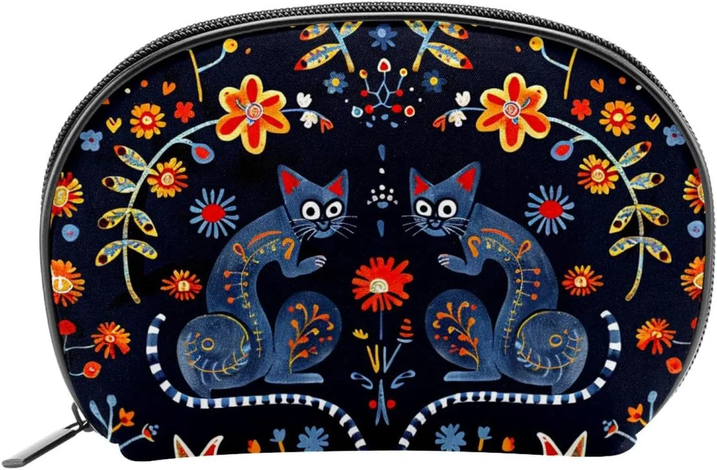 Makeup Bag Organizer,Cosmetic Bags for Women,Cat Skeleton Flower Skull,Small Makeup Pouch