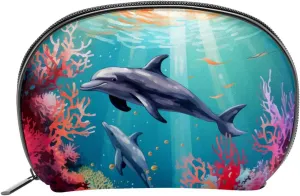 Makeup Bag Organizer,Cosmetic Bags for Women,Dolphins Fish Ocean Coral,Small Makeup Pouch