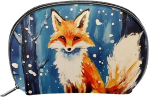 Makeup Bag Organizer,Cosmetic Bags for Women,Fox Winter Forest Snow,Small Makeup Pouch