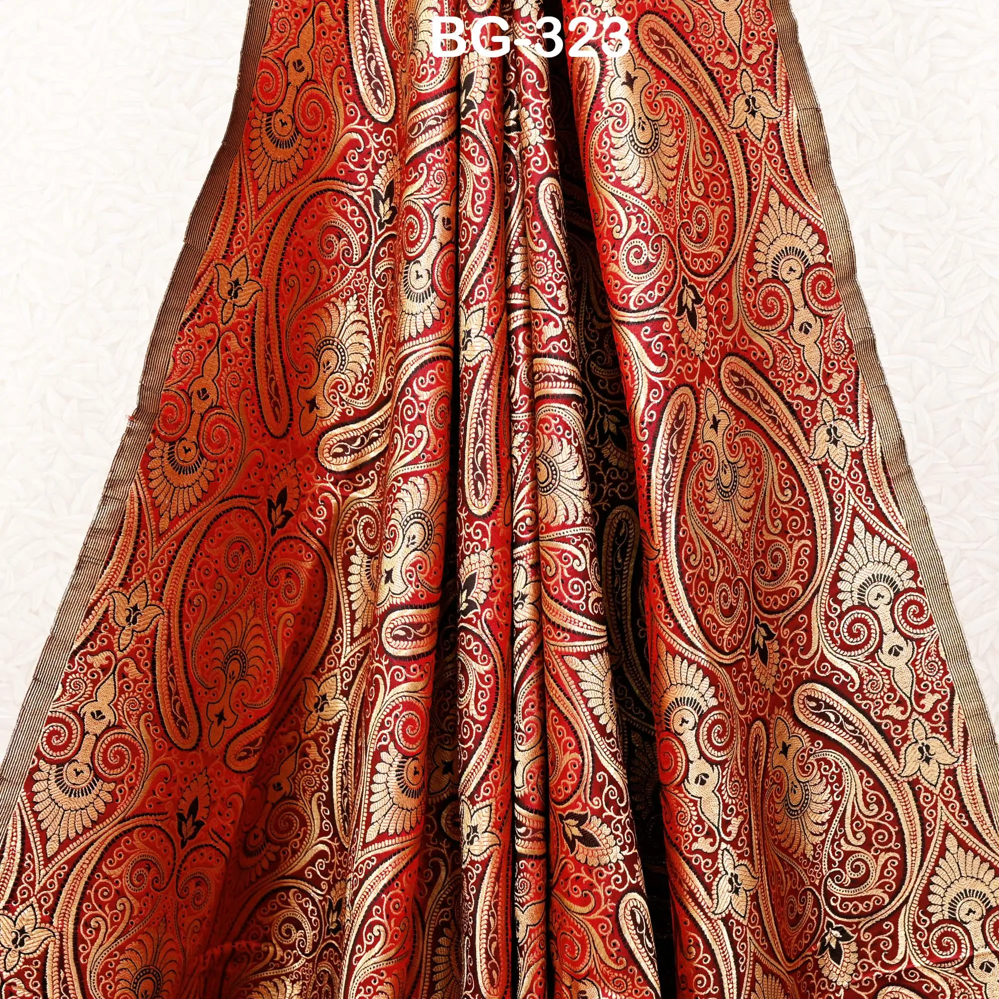 Maroon Gold Brocade Fabric by the yard Indian Blended Silk Wedding Dress Banarasi Vest, Corset Fabric Theatrical Costumes Mid Length Coats