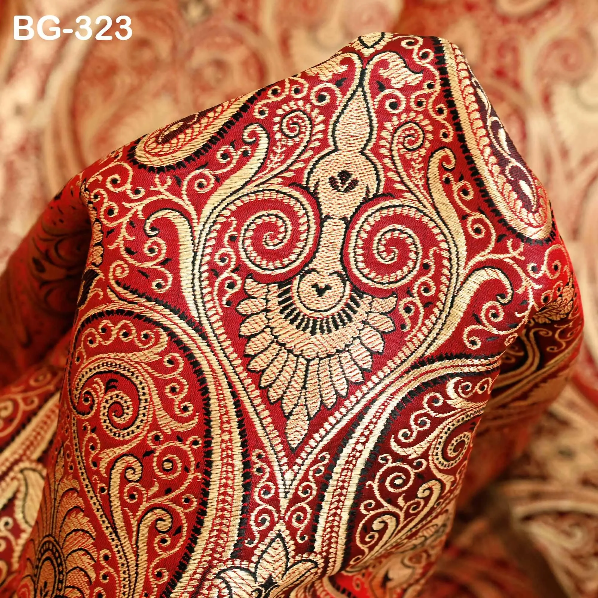 Maroon Gold Brocade Fabric by the yard Indian Blended Silk Wedding Dress Banarasi Vest, Corset Fabric Theatrical Costumes Mid Length Coats