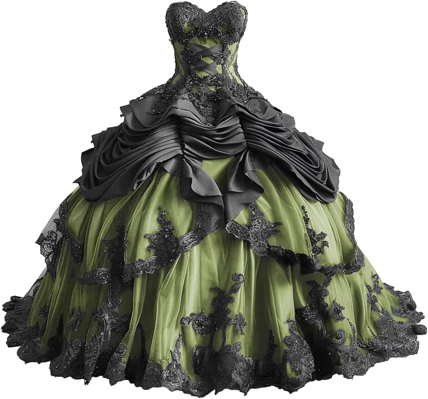Mauuwy Gothic Black Quinceanera Dresses Puffy Beaded Tiered Sweet 16 Dresses Vintage Victorian's Wedding Dress for Bride