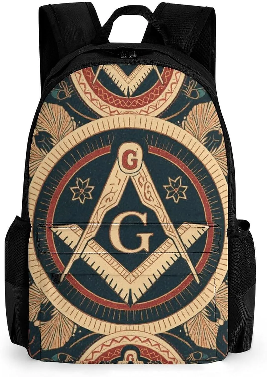 Men & Women Lightweight Gold Freemason Freemasonry Masonic Art Casual Daypack Large Capacity Bookbag With Adjustable Shoulder Straps for Gym Business Bicycle